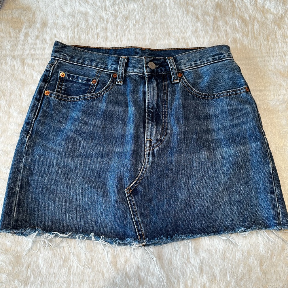 Levi’s denim mini skirt with raw hem